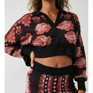 Free People Fuzzy Feelings Sweater Top Size Medium Red Multicolored Woman’s